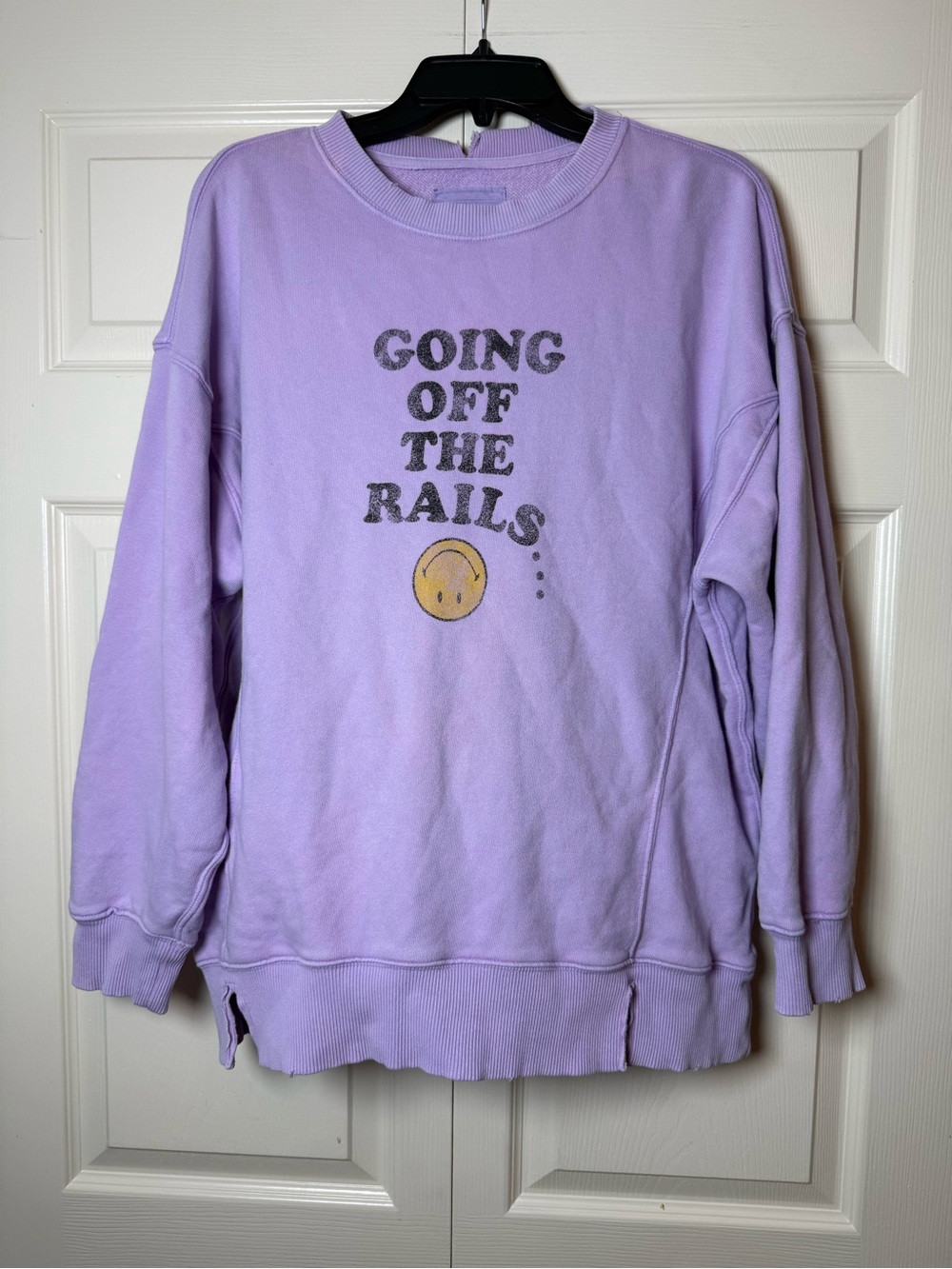 Aerie "Going Off The Rails" distressed crewneck sweatshirt